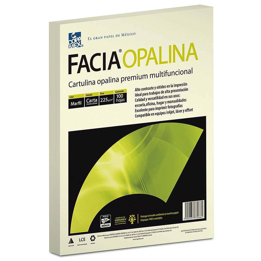 Cartulina Opalina, Tamaño Carta, Marfil, 225 gr, 100 Hojas, COPAMEX COM100