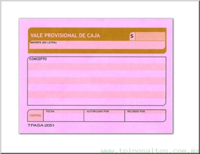 Vales Provisional de Caja Papel Rosa C/50 hojas