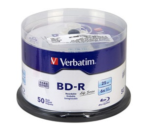 Paquete de 50 Discos Blu Ray, BD-R Verbatim, 25 GB, 6x