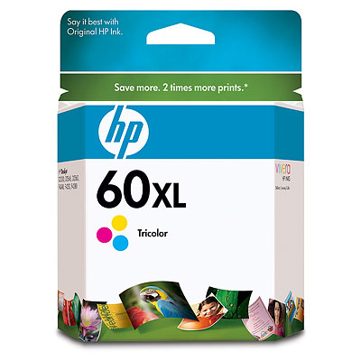 Cartucho de Tinta Original 60XL, TriColor, Rendimiento Aprox. 440 Paginas, HP CC644WL