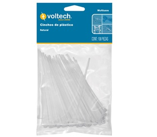 Cincho Plástico VOLTECK, Tensión 18 Libras, Longitud 15 Centímetros, Color Natural, 100 Piezas, Bolsa, TRUPER CIN-1815