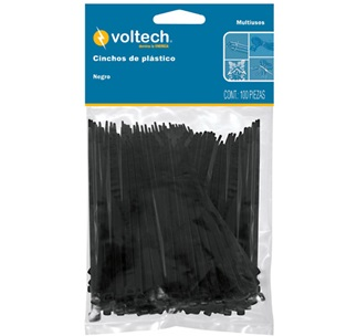 Cincho Plástico VOLTECK, Tensión 18 Libras, Longitud 15 Centímetros, Color Negro, 100 Piezas, Bolsa, TRUPER CIN-1815N