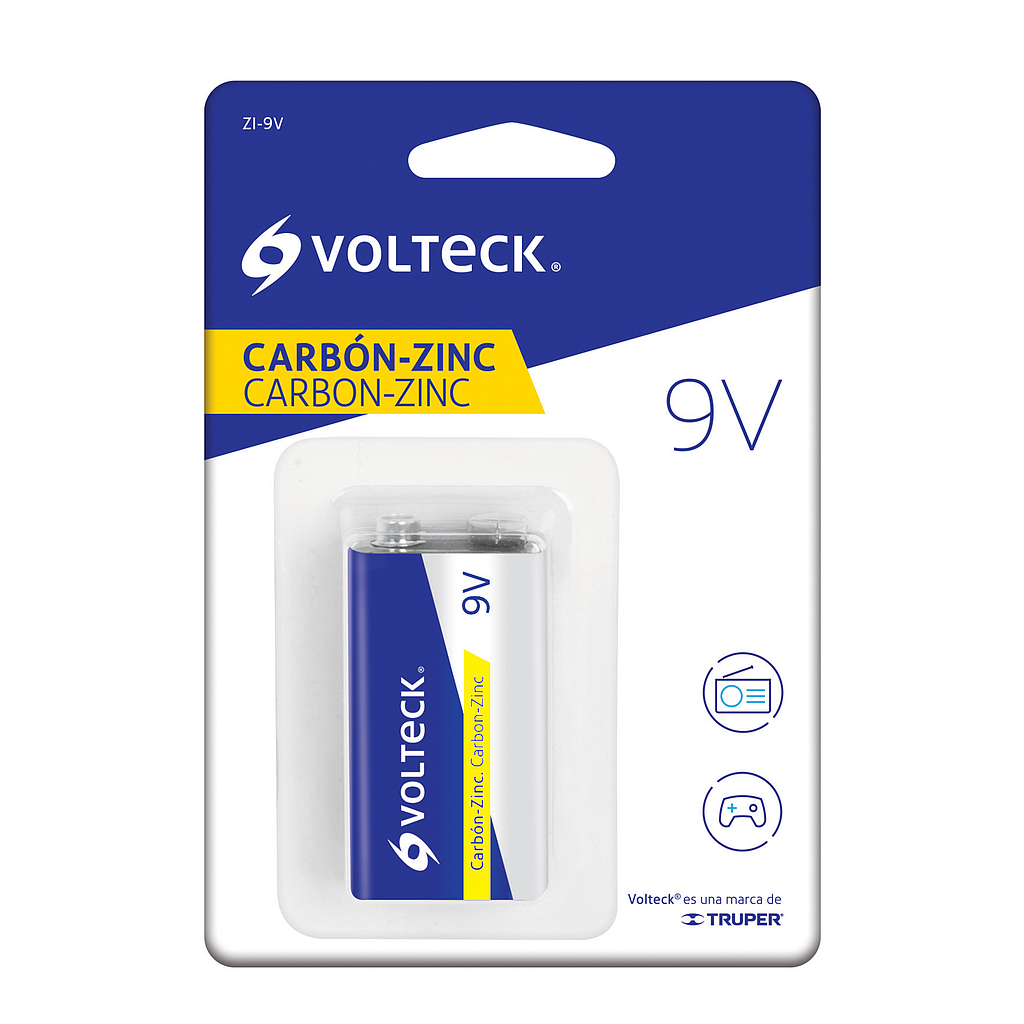 Pila Zinc VOLTECK, 9V, 1 Pieza, TRUPER ZI-9V
