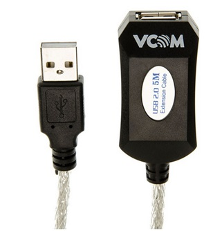  Extensión Activa USB 2.0 de Macho Tipo A a Hembra Tipo A, 5 Metros, VCOM CU823-5.0