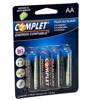 Paquete de 4 Pilas Alcalinas Complet AA BAT-1-001, 1.5 Vcc