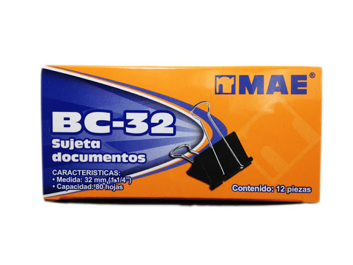 Sujetadocumentos, 32 mm (1 1/4"), 12 Piezas, Acero Templado, MAE BC-32