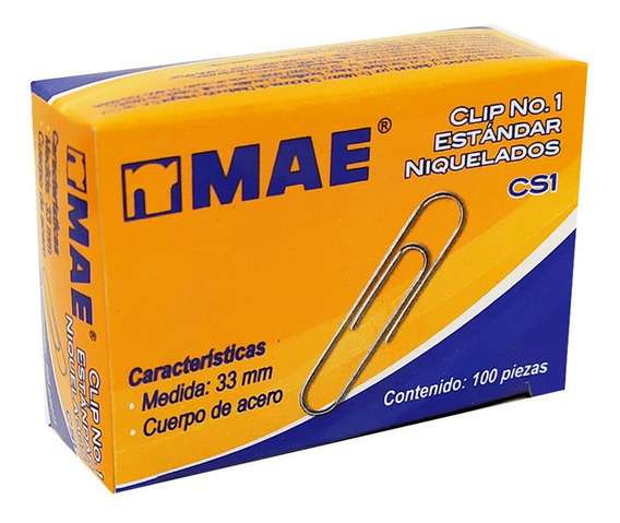 Clip Estandar #1 Niquelado, C/100 Piezas, MAE CS1