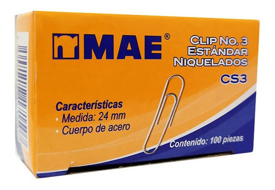 Clip Estandar #3 Niquelado, C/100 Piezas, MAE CS3