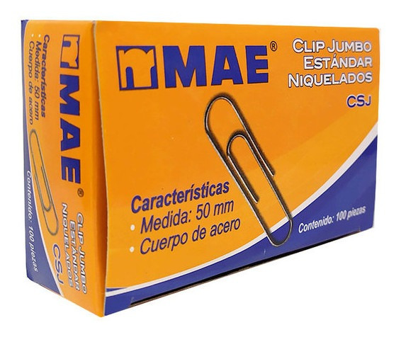 Clip Jumbo Niquelado, 50 Milímetros, Caja C/ 100 Piezas, MAE CSJ