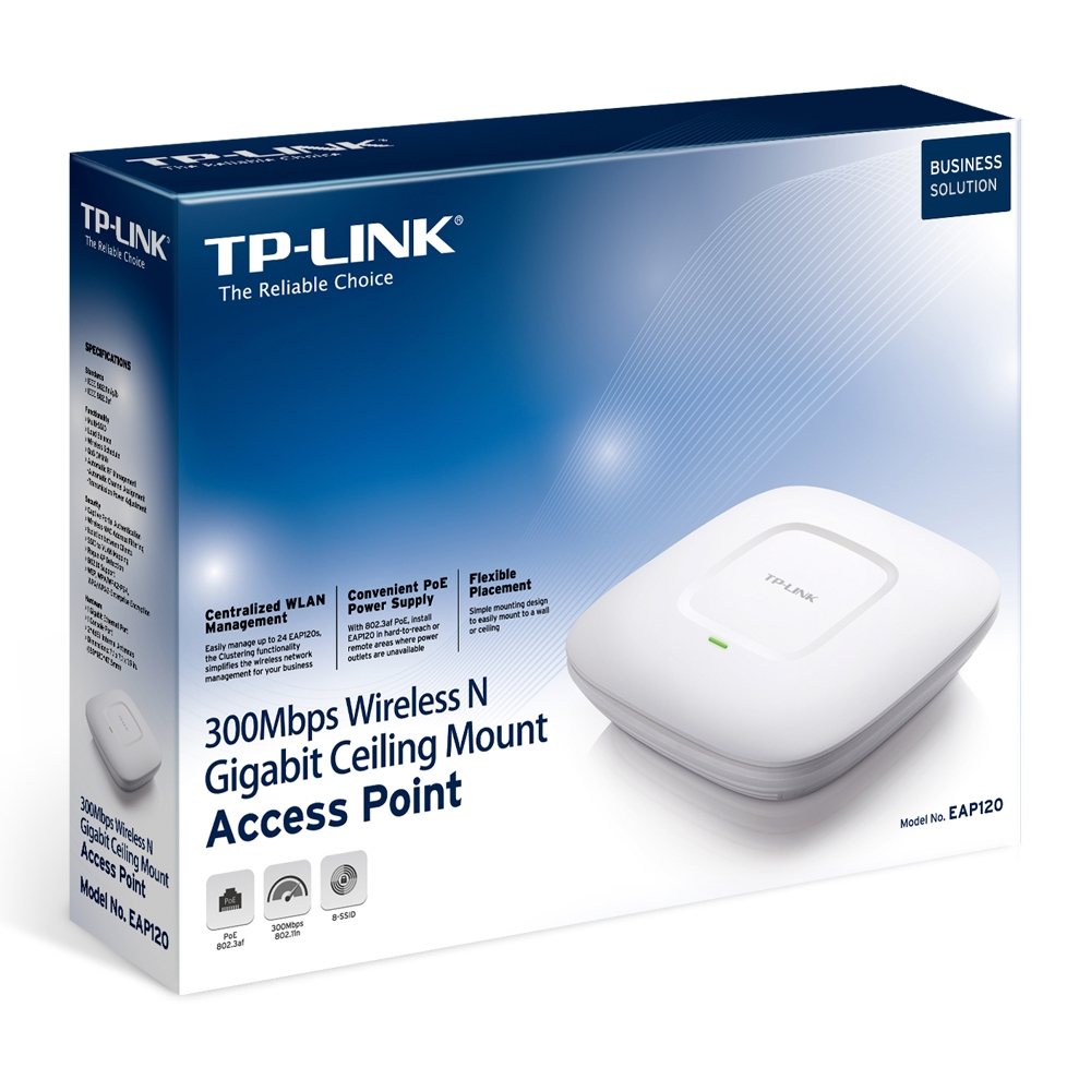 Punto de Acceso Inalámbrico (Access Point), N 300Mbps, 2 Antenas 4dBi (Internas), Montaje de Techo, TP-LINK EAP120