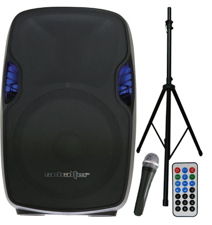 Bocina (Bafle Bi Amplificado), 15", RMS 3000W, Conexión Bluetooth / USB / SD , Color Negro, Incluye Control y Micrófono Alámbrico, SCHALTER S-15C