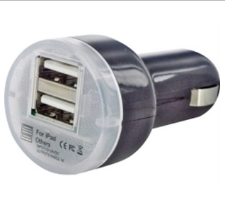  Cargador USB de auto con 2 salidas USB (1A / 2.1A), Color Negro, VCOM DC602A