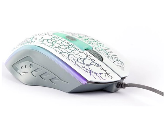 Ratón (Mouse) Gamer, Alámbirco (USB), Hasta 1200 DPI, 4 Botones, Iluminación LED, Color Blanco, NACEB NA-592BLA