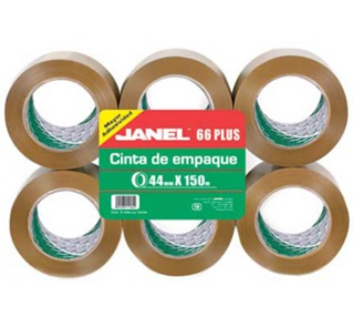 Cinta de Empaque, 44 mm x 150 Metros, Canela, 6 Piezas, JANEL 664415700