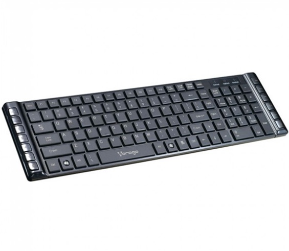 Teclado Multimedia, Alámbrico (USB), 2 Posiciones, Color Negro Piano, Incluye Membrana Protectora, VORAGO KB-203