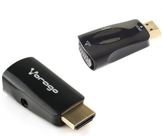Adaptador de Video HDMI - VGA (M-H), C/ Salida de Audio 3.5mm, Inlcuye Adaptador de Video HDMI - MicroHDMI / MiniHDMI (M-H), VORAGO ADP-208