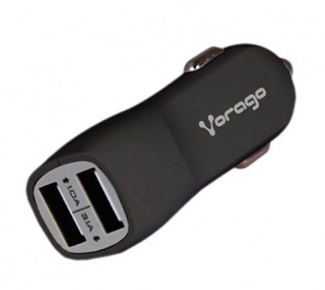 Cargador Para Auto, 2 x USB (H) (5V/1A - 5V/2.1A), Color Negro, VORAGO AU-103-BK
