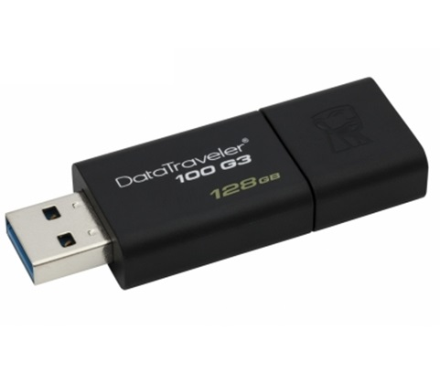 Memoria Flash USB 3.0, DataTraveler 100 G3, Capacidad 128GB, Color Negro, KINGSTON DT100G3/128GB
