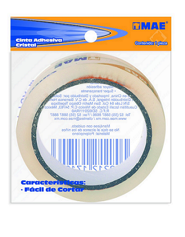 Cinta Adhesiva Cristal, 18 mm x 65 Metros, Transparente, MAE BC-46