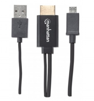 Adaptador de Video MHL - HDMI (M-M), C/ USB P/ Energia, Longitud 0.76 Metros, MANHATTAN 151498