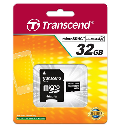 Memoria MicroSD Transcend Clase 4, 32GB, con Adaptador SD, Negro
