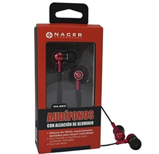 Audífonos, Conexión 3.5 mm, Color Rojo, Longitud Cable 1.2 Metros, NACEB NA-623ROJ