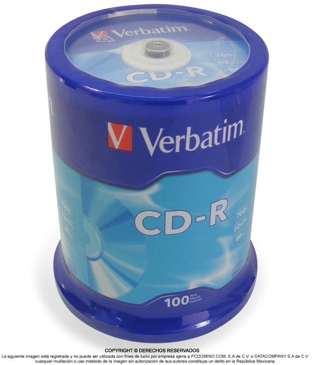 Disco P/ Grabar (CD-R), 100 Piezas, Escritura 52X, Almacenamiento 700 MB, VERBATIM 95005