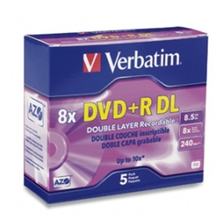 Disco P/ Grabar (DVD+R), 5 Piezas, Escritura 8X, Almacenamiento 8.5 Gb, VERBATIM 95311