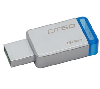 Unidad Flash USB 3.1 Kingston DataTraveler 50 con Elegante y Moderno Diseño de 64GB. Color Azul