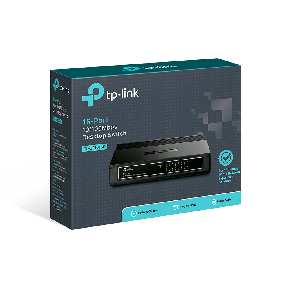 Switch de Escritorio, 16 Puertos RJ45 10/100Mbps Plug and Play, TP-LINK TL-SF1016D