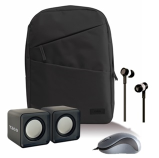 BackPack + Bocinas + Mouse Alámbrico + Audífonos Alámbricos | Color Negro | BackPack Hasta 15.6” | Tech2Go TG-B86485