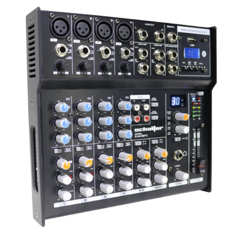 Mezcladora Pasiva, 8 Canales, Pantalla LCD, Reproductor USB / Bluetooth, SCHALTER S-MIX8FX