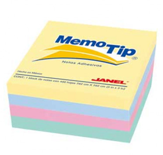 Notas Adhesivas (Memo-Tip), Colores Pastel, 3 x 3", 400 Hojas, JANEL 6580303196