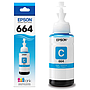 Botella de Tinta Epson T664 Color Cian 70ml Rendimiento Aprox. 6,500 páginas T664220-AL