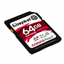 Tarjeta SDXC, Canvas React™, Capacidad 64GB, Clase 10 UHS-I U3, 100MB/seg (lectura) y 80MB/seg (escritura), Clase de Velocidad de Video UHS-I (V30), Kingston SDR/64GB