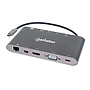 Docking Station (Hub) 7 en 1, Interfaz USB C, 3x USB 3.0, 1x USB C, 1x HDMI, 1x VGA, Color Plata, MANHATTAN 152808